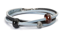Load image into Gallery viewer, Trollbeads leather bracelet light blue/dark grey