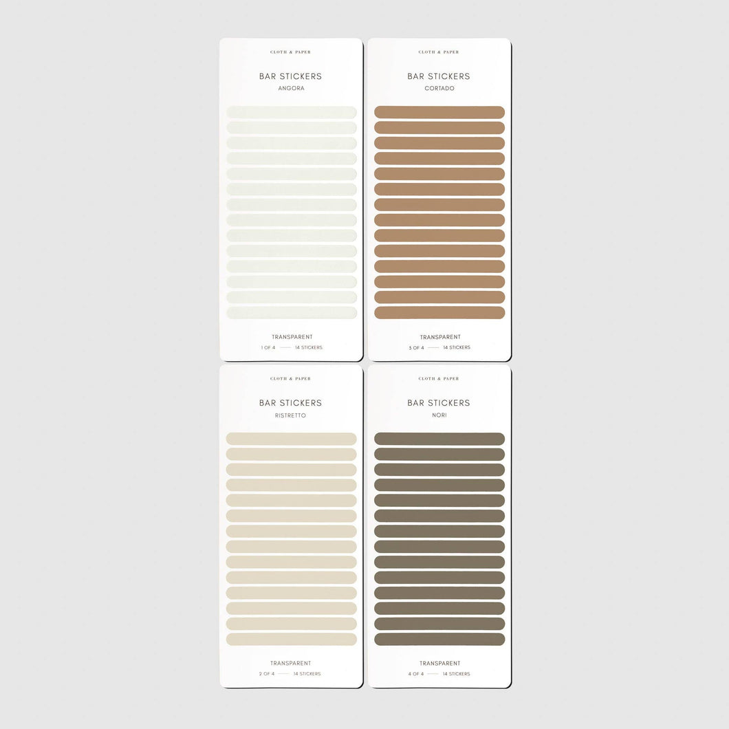 Cloth & Paper - Bar Planner Sticker Set: Vol. 2 | Angora/Ristretto/Cortado/Nori