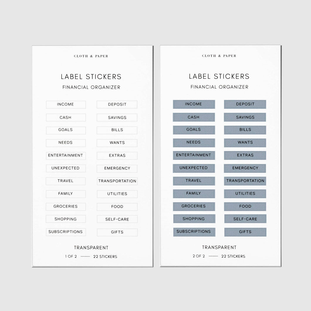 Cloth & Paper - Clear Label Stickers | Financial: Clear Label Stickers | Financial