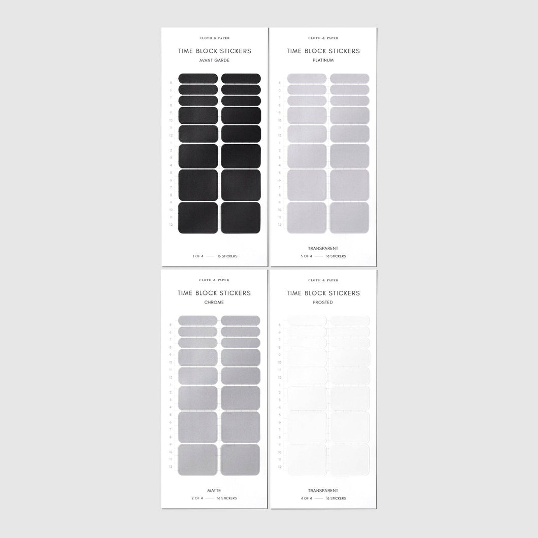 Cloth & Paper - Time Block Sticker Set Vol. 5: Black/Silver/Gray/Frosted Vol 5