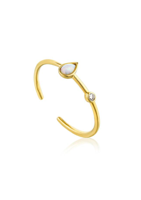 Ania Haie Opal Colour Raindrop Adjustable Gold Ring