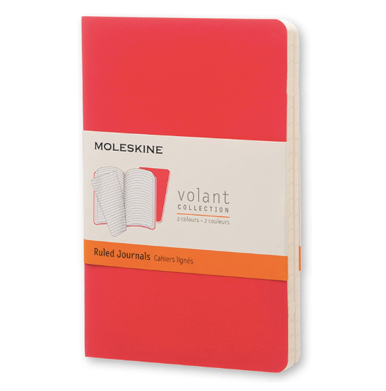 Moleskine Volant Journal, Soft Cover, Ruled/Lined, Red, 96 Pages (Set of 2)