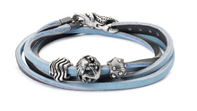 Load image into Gallery viewer, Trollbeads leather bracelet light blue/dark grey
