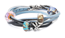 Load image into Gallery viewer, Trollbeads leather bracelet light blue/dark grey
