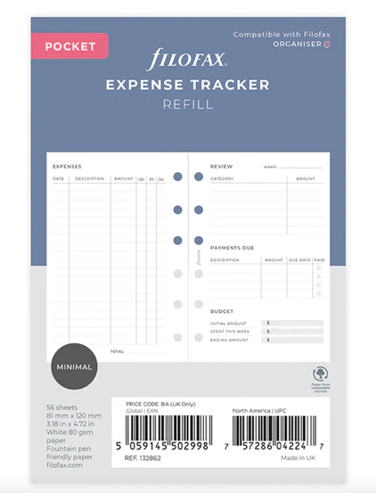 Filofax Expense Tracker refill-Pocket